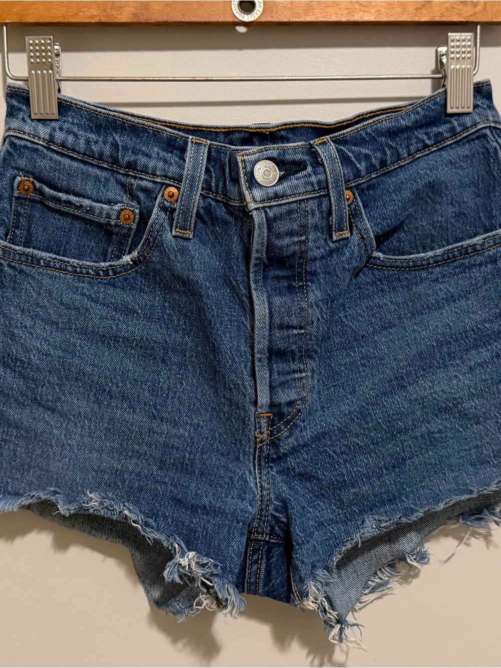 Levi's Dark Blue Raw Hem Denim Shorts